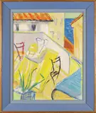 The terrace Signed Oil on board 49 x 39cm by Margaret Thorp, Oil on board, sold Feb 2018