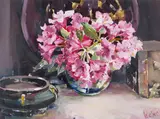 Rhododendrons Signed Oil on board 37 x 50cm by Amended Ethel Walker, Oil on board, sold Feb 2018