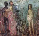 David and Bathsheba Signed, also signed, titled and inscribed verso Oil on board 36 x 38cm Provenance: Dr by David Donaldson, Oil on board, sold Feb 2018