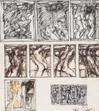 Figure studies Signed Pen by Ken Ward, Pen, ink and wash with collage, sold Feb 2018