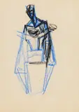 Madonna and child Gouache, blue and black crayon 34 x 24cm Provenance: From the Estate of Jane Cummings (1917-2001) by Graham Sutherland, Gouache, blue and black crayon, sold Feb 2018