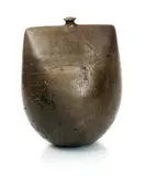 1990, incised signature and date 22cm by Peter Hayes, Bronze raku bottle form, sold Dec 2017