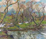 Watermill Signed and dated 1954 Oil on canvas 51 x 61cm Provenance: Lots 1-11 The Property of a Lady of Title by Lamorna Birch, 1954, Oil on canvas, sold Nov 2017