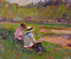 With a study by Elizabeth Muntz, Oil on board, with a study of a river in winter verso, sold Nov 2017