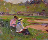 With a study by Elizabeth Muntz, Oil on board, with a study of a river in winter verso, sold Nov 2017