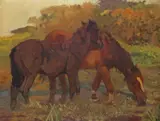 Wild horses watering Signed Oil on canvas 71 x 92cm Provenance: Lots 126-166 The Property of a Gentleman by Charles Walter Simpson, Oil on canvas, offered Nov 2017