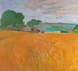 A farm in the Sidlaws Signed Oil on canvas 87 x 97cm Provenance: Lots 126-166 The Property of a Gentleman by Gordon Stewart Cameron, Oil on canvas, sold Nov 2017