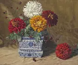 Chrysanthemums and Rosehips Signed Oil by Alfred H. Palmer, Oil on board, sold Nov 2017