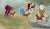 Dog show Oil on board 15 x 26cm Provenance: Lots 214-231 The Property of a lady- by Tessa Newcomb, Oil on board, sold Nov 2017