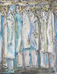 A queue by John Thompson, Mixed media, sold Nov 2017
