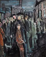 Figures in a street at night by John Thompson, Mixed media, sold Nov 2017