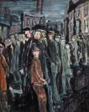 Figures in a street at night by John Thompson, Mixed media, sold Nov 2017