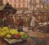 Salisbury Market Signed Oil on board 43 x 48cm ++In good condition - by Stanley Lloyd, Oil on board, sold Nov 2017