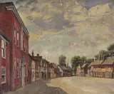 Early morning street scene Oil by Charles Cundall, Oil on canvas, squared, sold Nov 2017