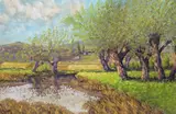 Willow trees by a river Signed and dated '40 Oil on board 40 x 60cm ++Board slightly bowed, good condition - by Reginald G. Brundrit, Oil on board, sold Nov 2017