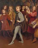 The Culprit, A Comedy Oil on canvas 61 x 51cm With a further oil signed Corvin of a figure in Tudor costume (2) Exhibited: Royal Academy, London 1906, No by Thomas Cooper Gotch, Oil on canvas, sold Nov 2017