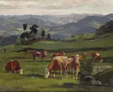 Troupeau au fond du montagne Signed by André Charigny, Oil on canvasboard, sold Nov 2017