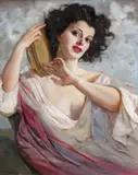 A lady with a tambourine Signed Oil on canvas 85 x 70cm - by Mária Szánthó, Oil on canvas, sold Nov 2017