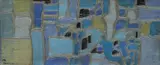 Abstract in blue Signed and dated 65 Oil on board 22 x 49cm ++Several lines of paint separation otherwise good condition - by Julian Trevelyan, Oil on board, sold Nov 2017