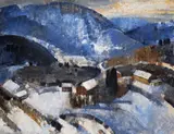 Mountain landscape in winter Signed Oil on canvas 90 x 117cm Provenance: Galerie Charpentier, Paris-- by Dominique Mayet, Oil on canvas, sold Nov 2017