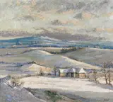 Snow scene, Somerset Signed, also signed and inscribed Near Bath, Somerset on a backing panel verso Oil on canvas laid on board 38 x 43cm - by George Bissill, Oil on canvas laid on board, sold Nov 2017