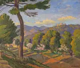 Continental landscape with a castle beyond Signed Oil on canvas 46 x 54cm ++Unlined, good condition - by Ethelbert White, Oil on canvas, sold Nov 2017
