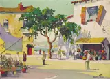 A sunny Continental town Signed Oil by Cecil D'Oyly John, Oil on canvas, sold Nov 2017