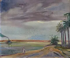 Moonlight on the Tigris Signed Oil by Charles William Cain, Oil on canvas laid on board, sold Nov 2017