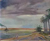 Moonlight on the Tigris Signed Oil by Charles William Cain, Oil on canvas laid on board, sold Nov 2017