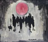 Red sun and figures in the rain Signed Oil by Lawrence James Isherwood, Oil on board, sold Nov 2017