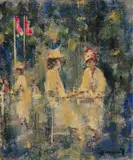 Tea in the park Signed Oil on canvas 30.5 x 25.5cm ++Good condition - by Walter John Beauvais, Oil on canvas, sold Nov 2017