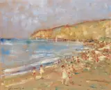 Figures on a sunlit beach Signed Oil on canvas 51 x 61cm ++Good condition by Walter John Beauvais, Oil on canvas, offered Nov 2017