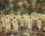 A stroll in the park Signed Oil on board 20 x 25.5cm ++Good condition - by Walter John Beauvais, Oil on board, sold Nov 2017