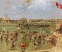 Deauville races Signed with initials Oil on panel 20 x 25.5cm ++Good condition - by Walter John Beauvais, Oil on panel, sold Nov 2017