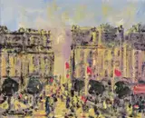 The Town Square Signed Oil on board 20 x 25.5cm ++Good condition - by Walter John Beauvais, Oil on board, offered Nov 2017