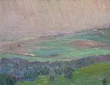 View across moors and farmland Signed with a monogram and dated 1917 Oil on canvas 40.5 x 50.5cm- by Elizabeth Olds, 1917, Oil on canvas, sold Nov 2017