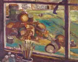 View over the log pile Signed Oil by Roland Wakelin, Oil on panel, sold Nov 2017