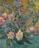 Rhododendrons and Iris Signed and dated 55 by John Livesey, Oil on canvasboard, sold Nov 2017