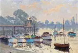September afternoon, Strand on the Green Signed Oil on board 23 x 33cm Provenance: The Wapping Group of Artists by Hugh Boycott-Brown, Oil on board, sold Nov 2017