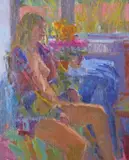 Seated nude before a window Signed, also signed and dated 25.1.01 Oil on canvas 30 x 25cm ++Good condition by Bo Hilton, Oil on canvas, sold Nov 2017