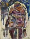 Cyclists Signed, titled Prades and dated 2009 Oil on board 51 x 41cm-- by Robert Kenny Smith, 2009, Oil on board, sold Nov 2017
