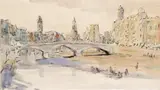 Gerona from the river Signed, titled and dated 13 May 1921 Pen by James McBey, Pen, ink and watercolour, sold Nov 2017