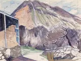 Farm buildings and hills Inscribed with artist's notes Blue pen and watercolour, squared 22 x 29cm Provenance: Goldmark Gallery, Uppingham, No by John Northcote Nash, watercolour, sold Nov 2017