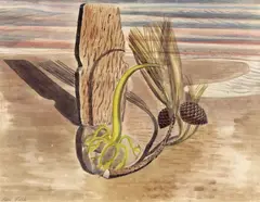 Objects on the sand Signed in by Paul Nash, Watercolour and pencil with coloured chalk, sold Nov 2017