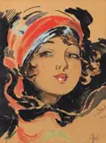 April Signed by Minto Dey, Watercolour on buff paper, sold Nov 2017