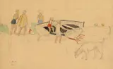 Beached boats, bathers and dog, Southwold Signed with a monogram and dated 2.VII.39 Watercolour 14 x 23cm Provenance: The Fine Art Society, London, No by Joseph Southall, Watercolour, sold Nov 2017