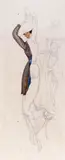 Study of a woman wearing a hat, unfinished Pencil with watercolour 55 x 23cm ++A few original splashes, good condition by Albert Victor Ormsby Wood, Wood, sold Nov 2017