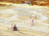 Beach scene at low tide Signed, inscribed indistinctly Watercolour 25 x 33cm; 10 x 13in- by William Russell Flint, Watercolour, offered Nov 2017