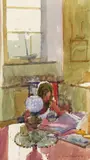 Study of a girl reading Signed Watercolour 32.5 x 18.5cm ++Good condition by Ken Howard, Watercolour, offered Nov 2017