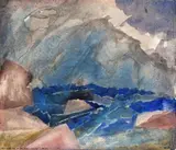 Very rough sea on the rocks by Norman Adams, Watercolour with pencil, sold Nov 2017